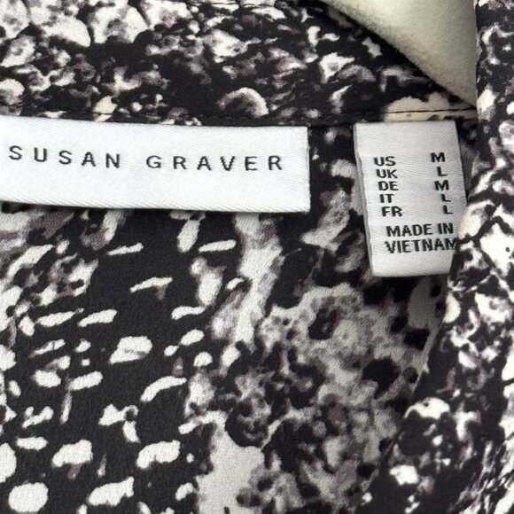 Susan Graver Women's Black & White Asymmetrical Hem Blouse Size M 100% Polyester - Picture 2 of 12